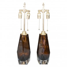 Pair of faceted amber Murano glass table lamps